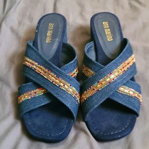 Jeweled kitten heel slides